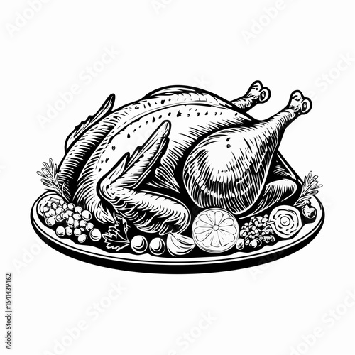 Roasted Turkey Christmas And Thanksgiving Day Image Vector Isolated on white Background.