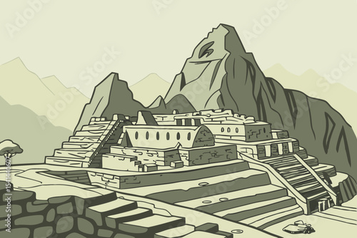 Stylized illustration of machu picchu in peru