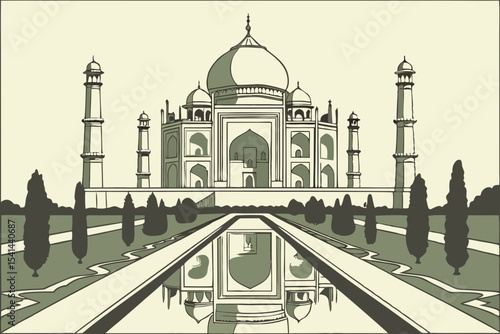 Taj mahal india architectural illustration