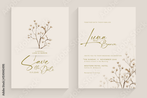 Aesthetic Wedding Invitation Template with Brown Flower Watercolor