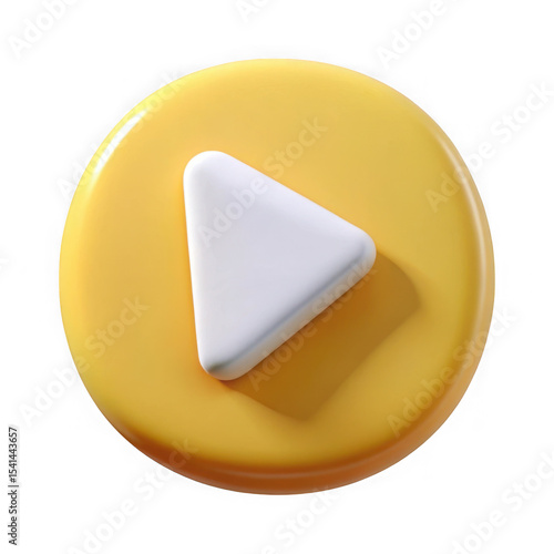 3d play button icon yellow circle isolated on transparent background