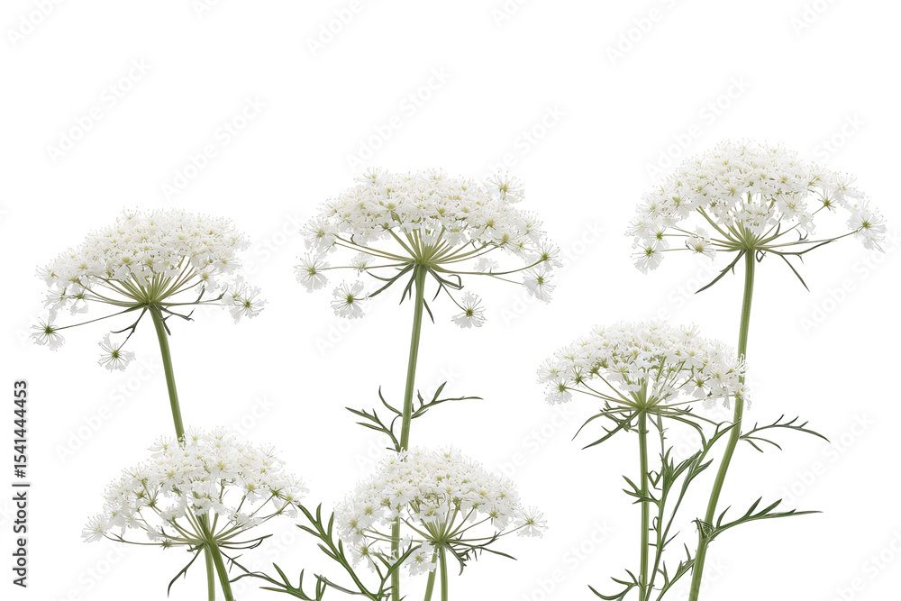 Fototapeta premium High-resolution queen Anne’s lace bouquet PNG clipart — isolated transparent background botanical floral cutout for wedding invitations, sublimation prints and digital scrapbooking