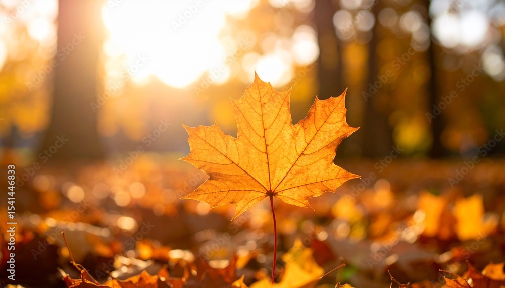 Fototapeta premium Golden Autumn Leaf in Sunlight Backlit Fall Foliage.