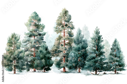 Winter forest scene with stylized trees