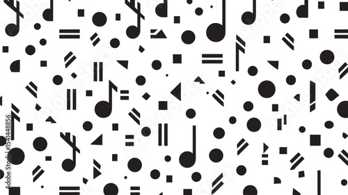 Black notes repeat among shapes create pattern white background