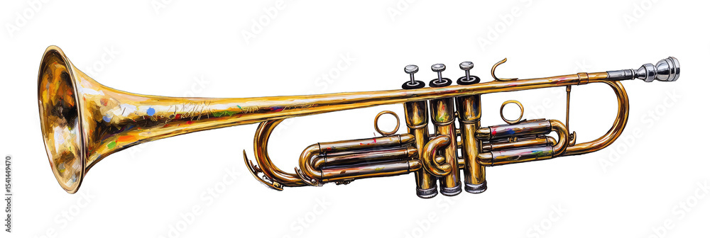 Obraz premium Golden trumpet against black background