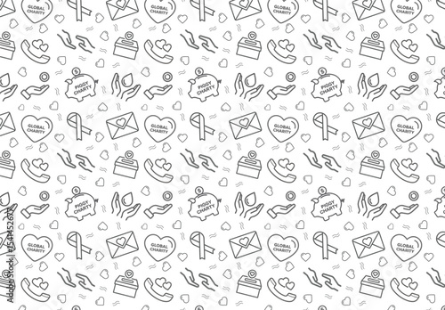  Seamless pattern with charity icon set. charity and donation icon set, Help, volunteer, donated assistance, sharing, and solidarity symbol. Solid icons vector collection.