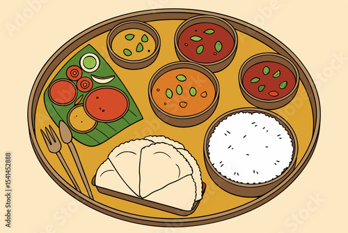 Traditional indian thali meal illustration