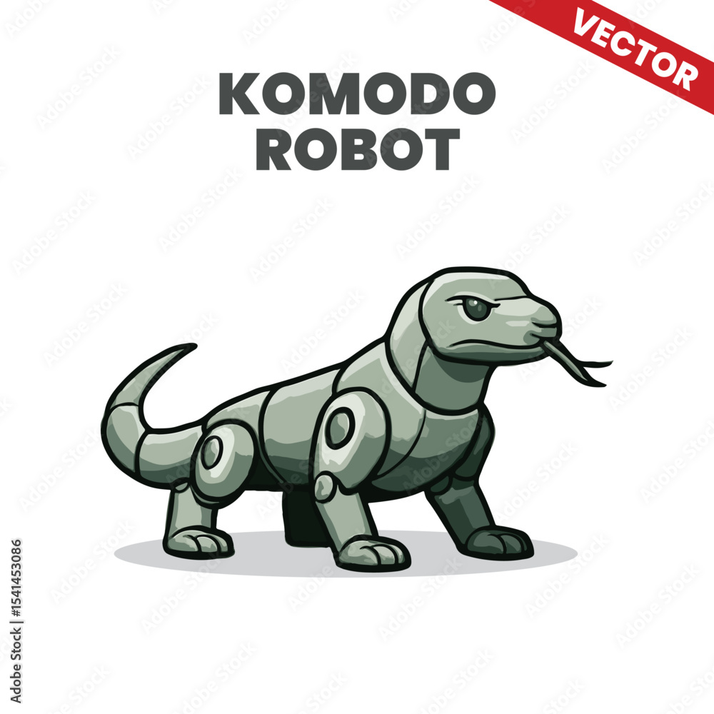 Obraz premium Futuristic Robot Komodo Vector Illustration Sci-Fi Mechanical Canine in Chrome Style for Tech and AI-Themed Designs