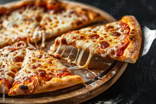 Wallpaper Mural Pizza with cheese on a wooden board on a black background Torontodigital.ca