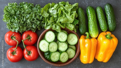 Fresh, vibrant vegetables arranged on a dark surface