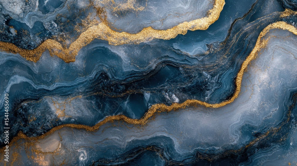 Fototapeta premium Blue marble texture with gold accents creates an elegant abstract design. Ideal for luxury branding, backgrounds, or sophisticated web designs.