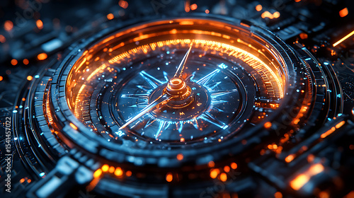 Wallpaper Mural Futuristic digital compass with glowing blue and orange elements on a dark tech background Torontodigital.ca