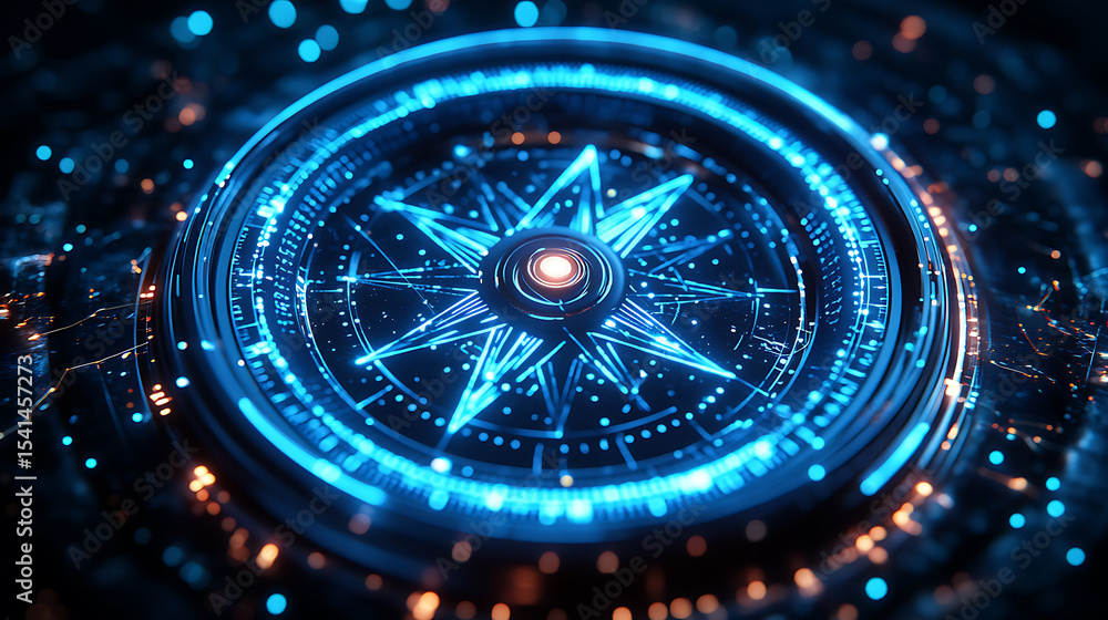 custom made wallpaper toronto digitalFuturistic glowing compass design with intricate patterns and digital elements in a dark setting