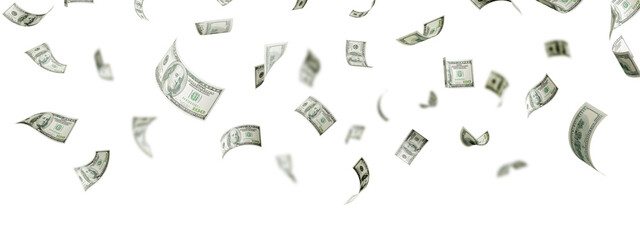 Floating of 100 dollar bill on white
