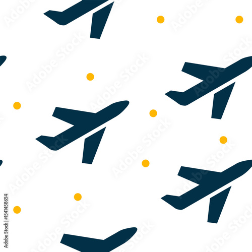 Seamless Pattern with Departing Airplane Icon for Travel Design. Vector seamless pattern featuring a departing airplane icon, perfect for travel-themed websites, packaging, backgrounds, and branding p