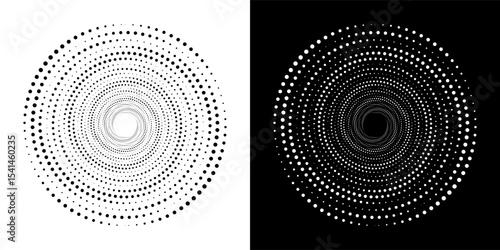 Dotted circular logo. Circular concentric dots isolated on white background. Halftone fabric design. Halftone circle dots texture. Vector design elements for various purposes.