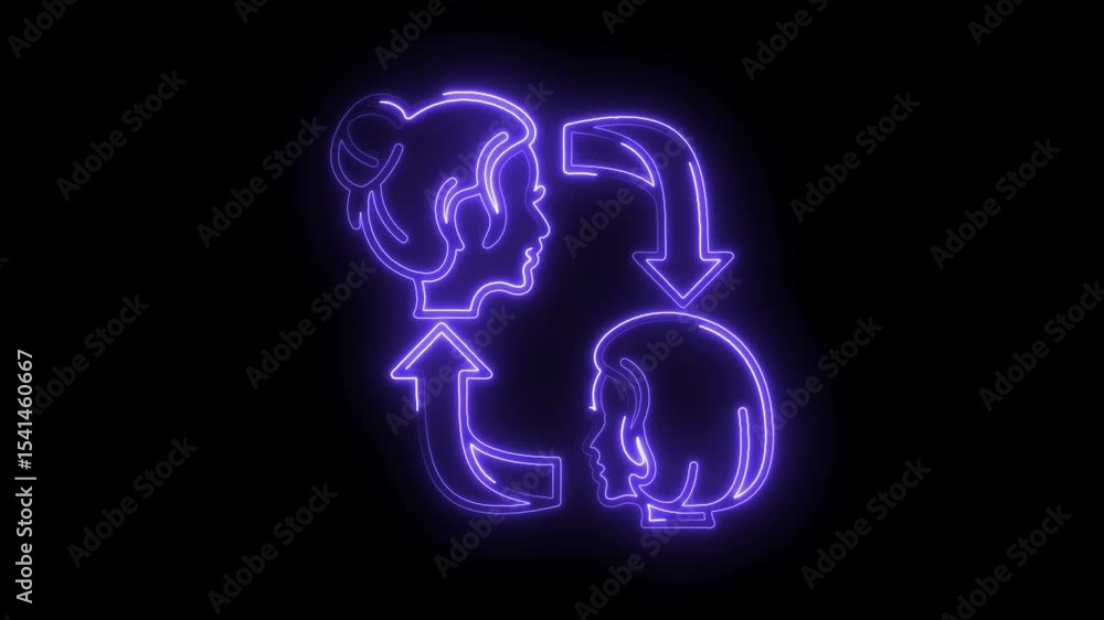 Professional development neon glow exchange between two businesswomen illustration on black background Professional development neon glow exchange between two businesswomen illustration on black background