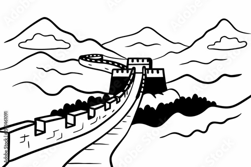 Hand drawn illustration of the great wall of china