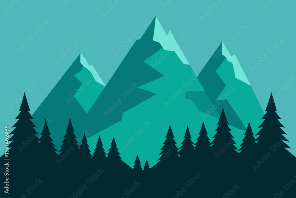 Fototapeta premium Winter vector landscape illustration with snow-covered forest and fir trees