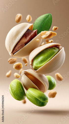 shelled and un shelled pistachio flying
