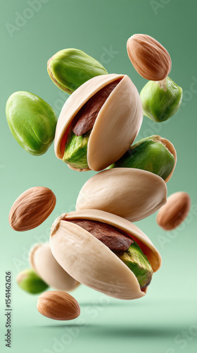 shelled and un shelled pistachio flying