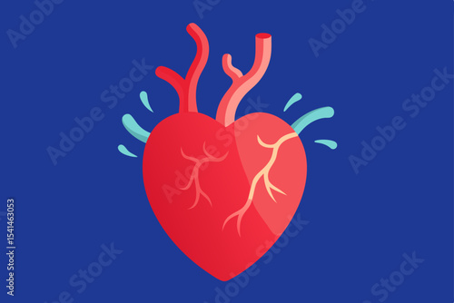 A passionate red heart illustration, a symbol of love and romance, is depicted on a blue background, in the sky, and filled with blue liquid for a unique holiday design