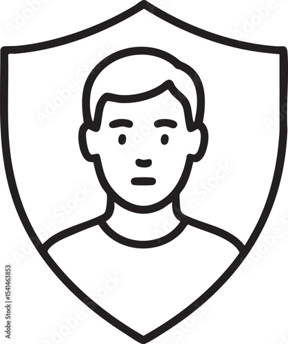 Person Protected by Shield Icon Security Safety and Trust Representation in Black and White Outline Style