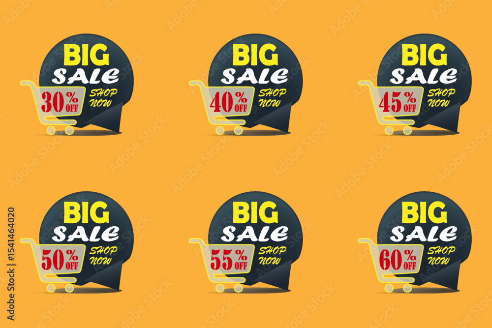 Fototapeta premium Big sale icons collection with shopping carts and discount labels.