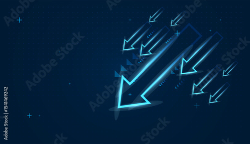 The bold blue down arrows conveys optimism and achievement, modern flat icons, business infographics making it suitable for falling down, reports, or motivational content