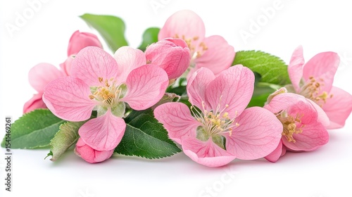 Beautiful pink apple blossoms isolated on white background. Perfect for spring, nature, or floral themed designs.