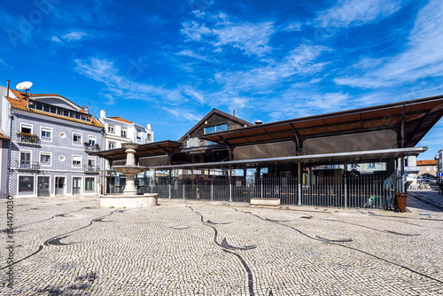 View on the beautiful facades of old buildings in Art Nouveau architectural style in Aveiro city in Portugal