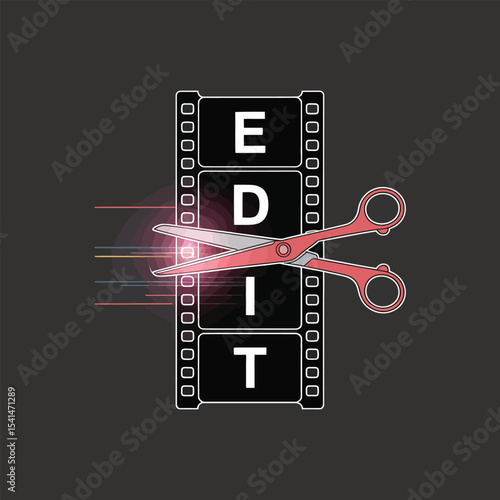 Filmstrip Edit Scissors Minimalist Outline Illustration