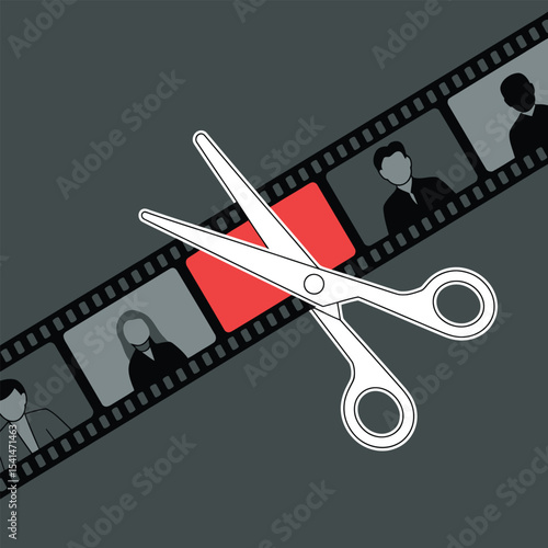 Filmstrip Segment Redacted by Scissors Vector Illustration