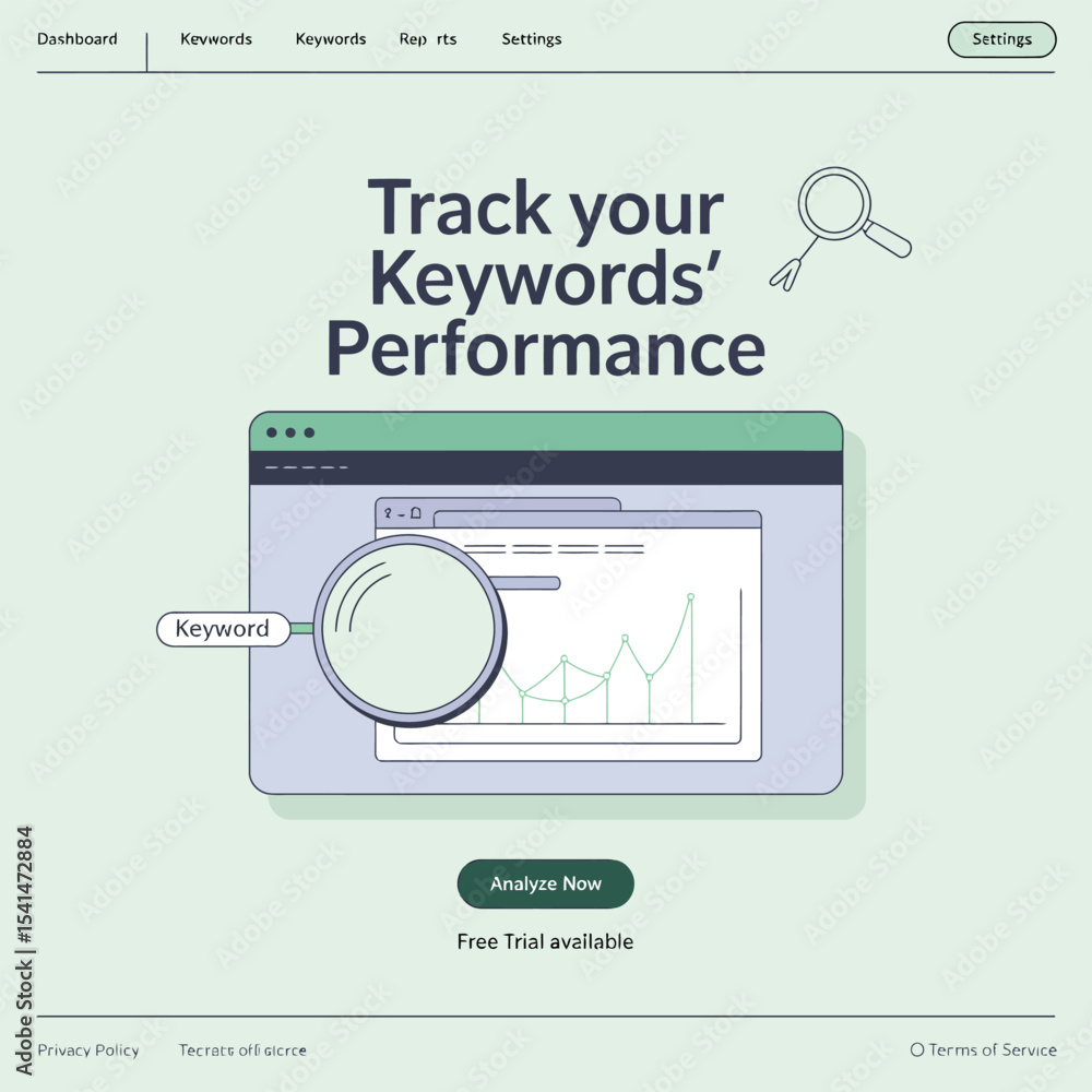 Naklejka premium Keyword Performance Dashboard Landing Page Green Teal