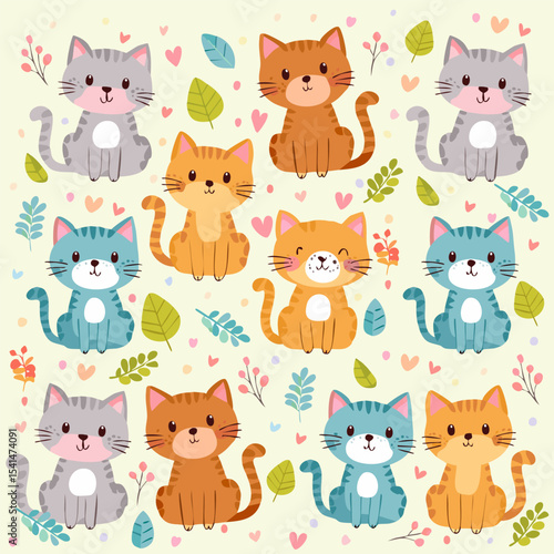 Cats seamless vector pattern.