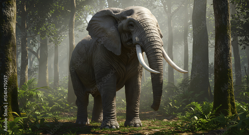 Fototapeta premium Majestic elephant in a lush forest environment wildlife scenery