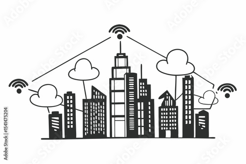 Smart city network illustration doodle
