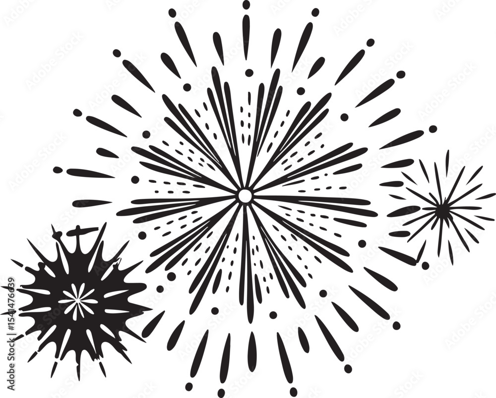 Fototapeta premium Black and white floral snowflake pattern with abstract stars