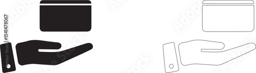 Bank card in the palm of your hand. Vector template.