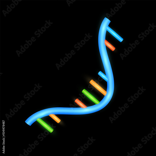 Chromosome RNA or ribonucleic acid gene double helix. DNA model 3d blue red on black background. Nucleus cell genetic synthetic biology combined. Medical science. Vector EPS10.
