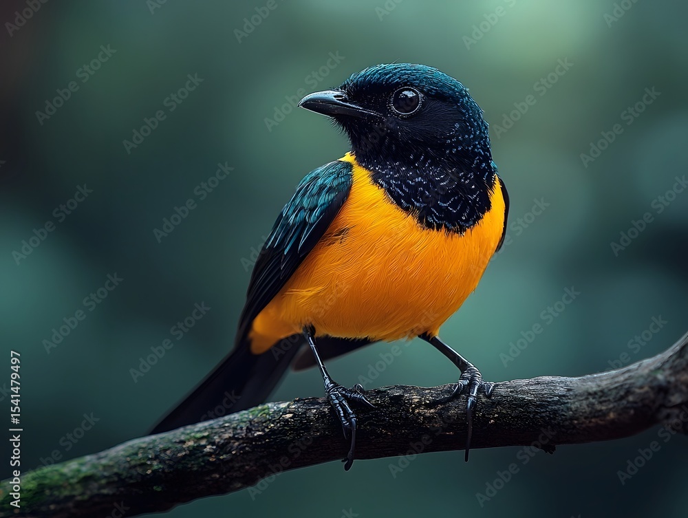 Naklejka premium Rare exotic bird perched on a dimly lit branch