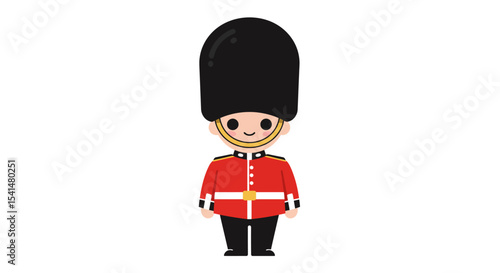 Cute cartoon depiction of a British soldier in a traditional guard uniform.