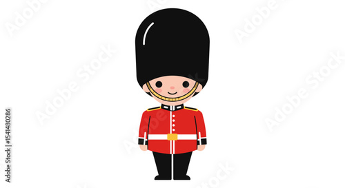 Cartoon depiction of a British soldier in full uniform, standing at attention.