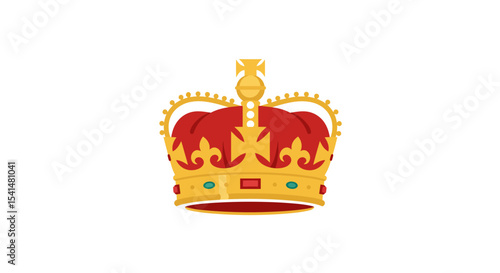 A regal crimson and gold crown, adorned with jewels, sits majestically against a white background.