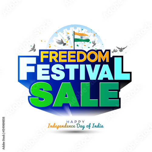 Happy Independence day india freedom festival Sale, deals, offer and discount concept. 3d logo with an Indian Tricolor flag background.
