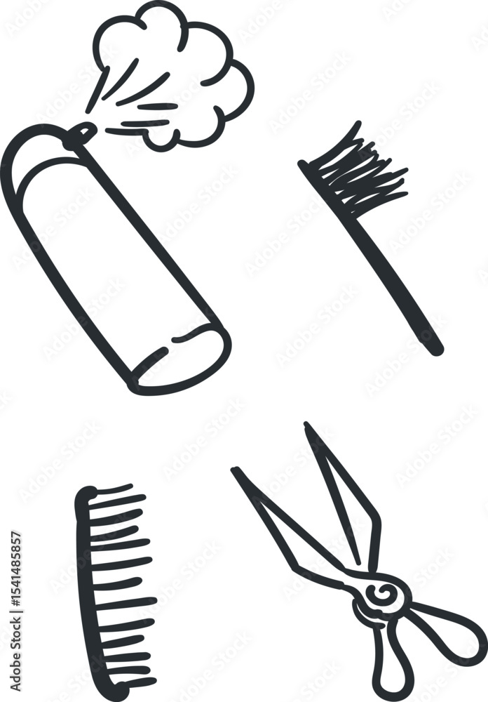 Fototapeta premium A set of icons in the form of tools for everyday needs and beauty.