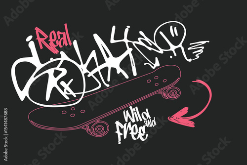 graffity sloganTee  art, real skateboarder, Skater art tees, t shirt graphics print vector illustration design, Skate board lettering, Urban typography hipster street art for graphic tees.eps8