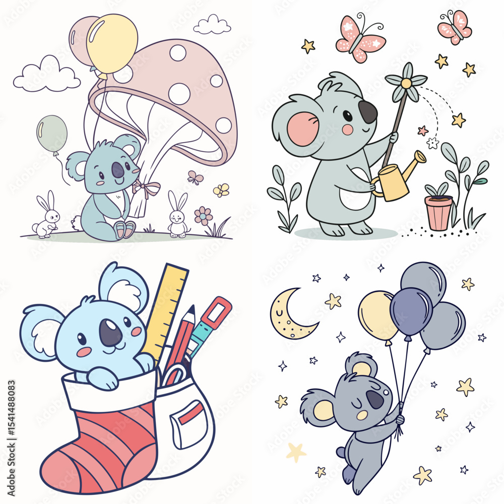 Fototapeta premium High-Quality blue koalas Illustrations in Various Styles – SVG Bundle