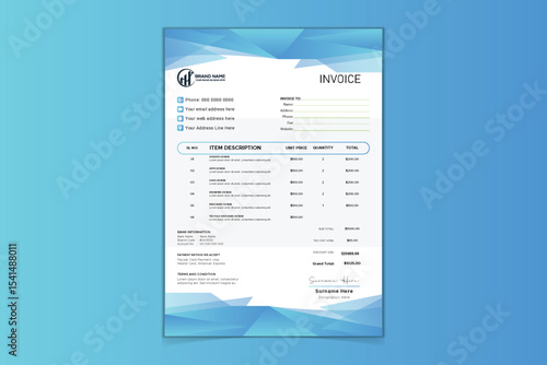 Gradient luxury abstract geometric vertical invoice template 